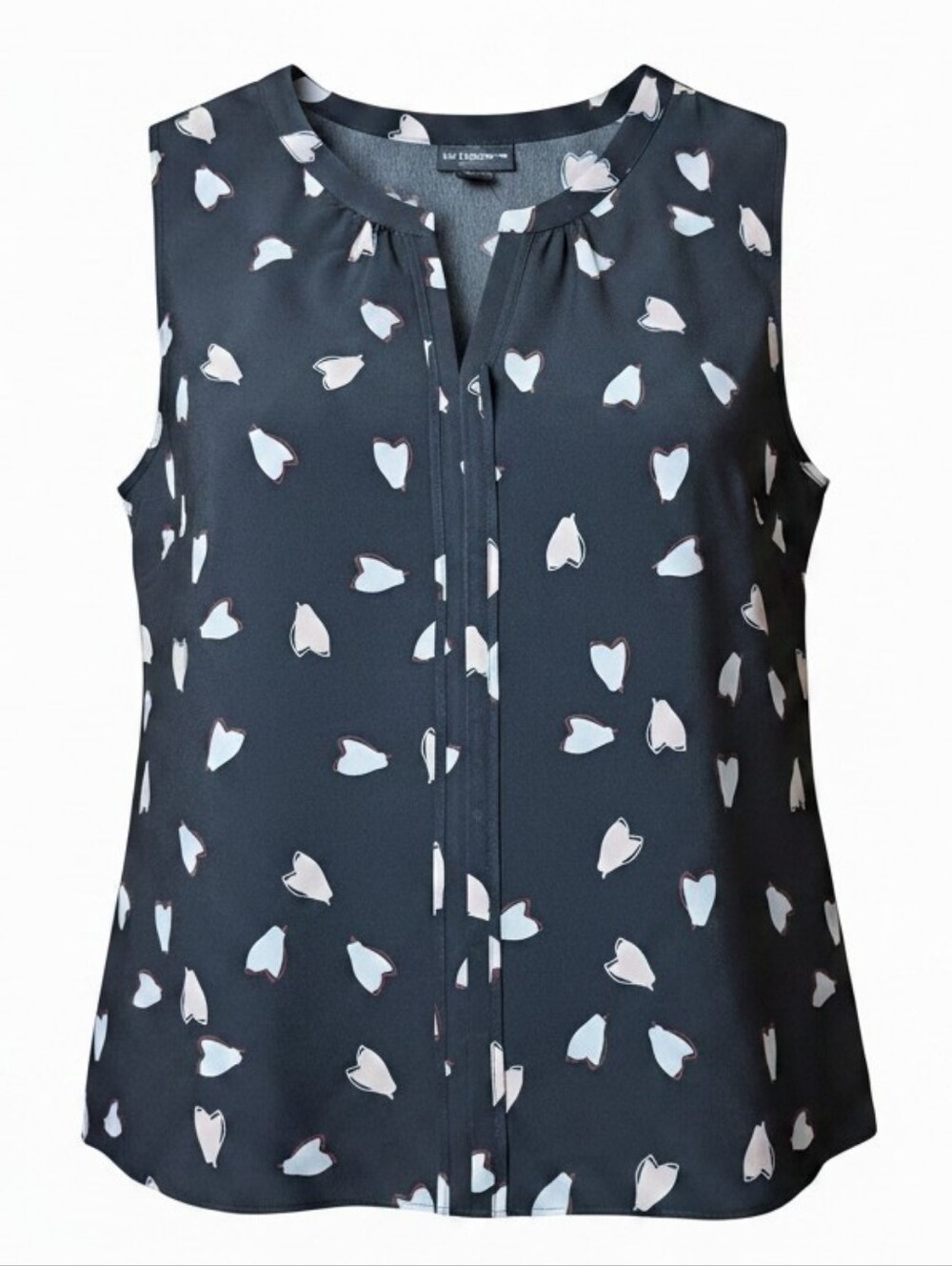 LIZ CLAIBORNE | NWT Heart Print Sleeveless V-Neck Blouse Black‎ Pink White | L